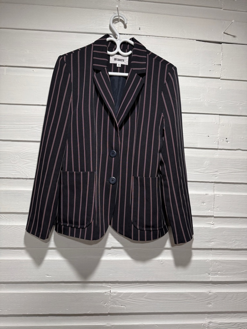 BB Dakota Navy Blazer with maroon and white  Pinstripes